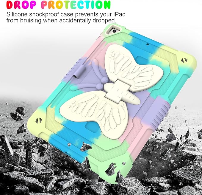 BLOSOMEET Kids Case for iPad 10.2 inch 2021 with Tempered Glass Screen Protector,iPad 9th/8th/7th Generation Case with Stand Pencil Holder & Shoulder Strap,Colorful Green