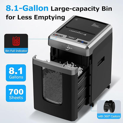 BONSEN 300-Sheet Auto Feed Paper Shredder, 60 Minutes Non-Stop Commercial Grade Heavy Duty Shredders for Office, 8.1 Gallon Micro Cut Document Shredder, P-4 Security Level,58dB Super Quiet (S3113)