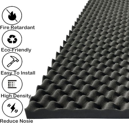 KTOESHEO 2 PCS Acoustic Panels,48''X24''X2'' Egg Crate Foam Soundproof Foam Wall Panels,High Density Fireproof Noise Cancelling Foam Studio Foam Panel,Noise (Black)