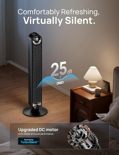 Dreo Tower Fan for Bedroom, 90° Oscillating Standing Floor Fan with 28ft/s Velocity, 25dB Quiet for Sleep, DC Motor, 9 Speeds, 4 Modes, 12H Timer, Voice & APP & Remote Control, 42" Cruiser Pro T2 S