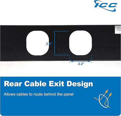 ICC 2U Ring Cable Manager Panel with Cover, Metal, 3" D-Rings, Horizontal and Vertical Cable Management, Rackmount for 19” Network Racks, Black, Single Pack