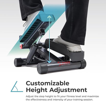 Sunny Health & Fitness Mini Stepper for Exercise at Home, Stair Step Workout Machine with Resistance Band and Over 300lb Weight Capacity, Optional Twist Motion and Free SunnyFit App Connection
