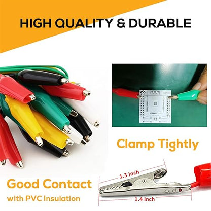 10PCS Premium Alligator Clips Electrical, 5 Colors Test Leads with Testing Probes, Crocodile Jumper Wires Cable with Alligator Clips for Electrical Testing, Circuit Connection, Electronic Experiments