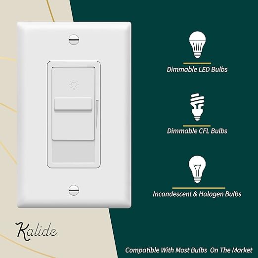 TOPGREENER Digital Dimmer Light Switch for 200W Dimmable LED/CFL Lights, Single Pole Led Slide Dimmer Switch, Neutral Wire Not Required, Wall Plate Included, UL Listed, TGDS1-W-6PCS, White,6 Pack