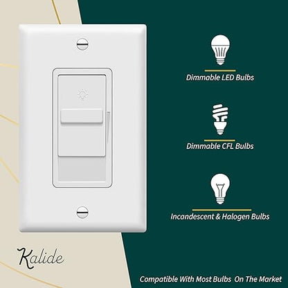 TOPGREENER Digital Dimmer Light Switch for 200W Dimmable LED/CFL Lights, Single Pole Led Slide Dimmer Switch, Neutral Wire Not Required, Wall Plate Included, UL Listed, TGDS1-W-6PCS, White,6 Pack