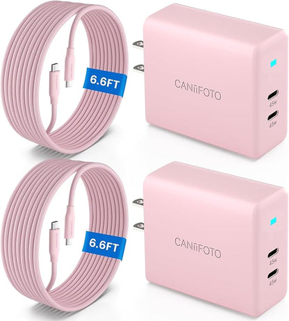2Port 45W Super Fast Charger Type C, 2Pack 45W USB-C Charger Fast Charging for Samsung Galaxy S24 Ultra/S24+/S24/S23 Ultra/S23+/S22/S20/Note10+ with 2X 6.6ft Type C Cord (Pink)