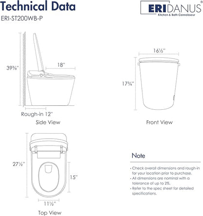Eridanus Smart Toilet with Bidet Built in, One Piece Bidet Toilet for Bathrooms, Auto Open/Close with Digital Display, Foot Sensor Flush, Warm Water Wash & Dryer, Elongated Heated Seat, White & Black