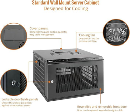Tecmojo 6U Wall Mount Rack Network Cabinet for 19" IT Equipment,with Lockable Mesh Door and Side Panels,Cooling Fan,450mm Depth (Standard 6U/450mm Deep), Mesh/Black