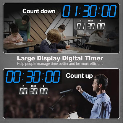 CHKOSDA 28.4''Large Digital Wall Clock,Automic Digital Clock with Alarm,Clendar and Termperature,Auto Time Sync with Easy Operation, Big Gym Timer with Countdown,Countup and Interval Workout(Blue)