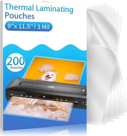 Clear Thermal Laminating Pouches – 9 x 11.5 Inch, 3 mil Thick (200 Pack) – Professional-Grade Lamination Sheets for Documents, Photos & Crafts – Fits 8.5 x 11 Letter Size Paper - [3mil 200 Packs]