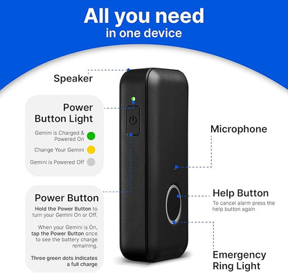 Home&Wellness Senior Safety Gemini Go Anywhere Medical Alert Device Button with Fall Detection ATT Cellular