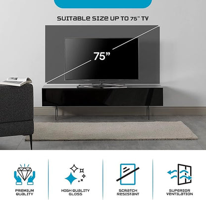 SONOROUS ST-360 Premium TV Stand for Living Room – Modern TV Stands & Entertainment Center with Storage – Black Glass & Black Wood Cover – Luxury Media Console with Metal Legs for TVs up to 75 inches