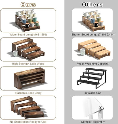 2 Set Large Wooden Tiered Risers Display Stands for Vendor Events,Stackable Wooden Cupcake Display Stand,Farmhouse Decor Wood Dessert Table Display Set,Vendor Booth Display Items,Food Display Risers for Party（12-11.2-10.4-9.6IN）