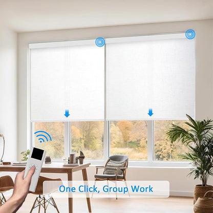 COOLWINDS Motorized Blinds with Remote Cordless Automatic Motorized Shades Custom Blinds for Windows Smart Curtains Compatible with Alexa Google Home(Light Filtering Cloud White,W20 x H72in)