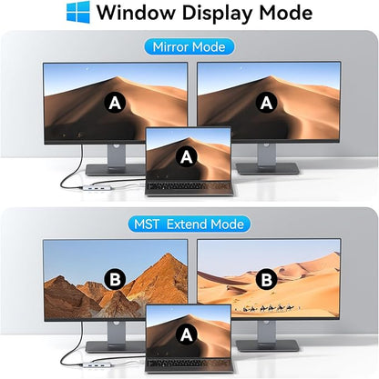 HODO USB C to Dual HDMI Adapter Docking Station Dual 4K 60Hz Monitor, USB C Hub with 2 HDMI, 2*USB A Port, PD 100W, Monitor Dock Compatible for HP Elitebook,Dell XPS 13 15 etc (Silver)