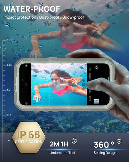 Lanhiem Magnetic for iPhone 15 Pro Case, IP68 Waterproof Dustproof Case, [Compatible with Magsafe] [Built-in Screen Protector] Full Body Heavy Duty Rugged Phone Cover 6.1 inch, Natural