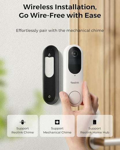 REOLINK Video Doorbell Camera, Battery Version, 2K 150°x150° Head-to-Toe View, 2.4/5 GHz Dual-Band WiFi, Person/Vehicle/Package Detection, Two-Way Talk, No Monthly Fees (Chime not Included)
