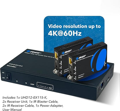 OREI 1x2 HDMI Extender Splitter 4K by Multiple Over Single Cable CAT6/7 4K@60Hz 4:4:4 HDCP 2.2 with IR Remote EDID Management - Up to 115 Ft - Loop Out - Low Latency - Full Support