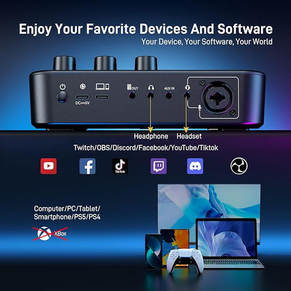 MAONO Gaming Audio Mixer, Audio Interface with Pro-preamp, RGB, Bluetooth, 48V Phantom Power for Live Streaming, Podcasting, Content Create, Gaming MaonoCaster G1 NEO (Not for USB Mic)