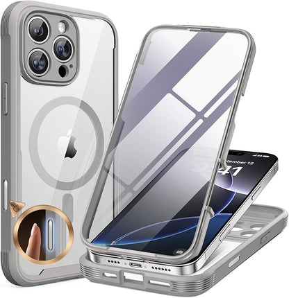 Miracase for iPhone 16 Pro Case Full-Body Phone with Built-in Glass Screen Protector, [Compatible with MagSafe] Military Drop Proof 16 Pro Cover Bumper 6.3 inch, Grey