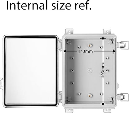 Gratury Junction Box, IP67 Waterproof Plastic Enclosure for Electrical Project, Hinged Transparent Cover, Includes Mounting Plate and Wall Bracket 220×170×110mm (8.6"×6.7"×4.3" TC)