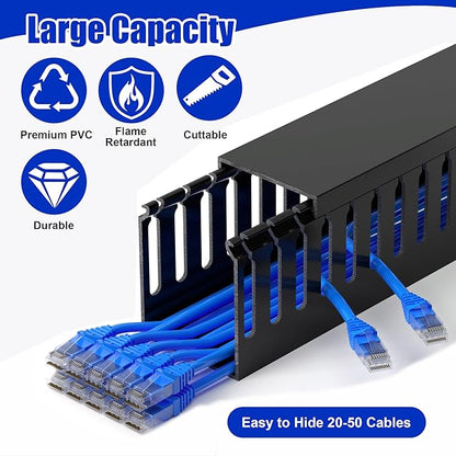 ZhiYo 99in (6X L16.5in) Server Rack Cable Management Raceway, H2.4in x W2in Cable Raceway Kit, Electrically Safe PVC, Open Slot Wire Raceway for Under Desk/Computer/Network Cords