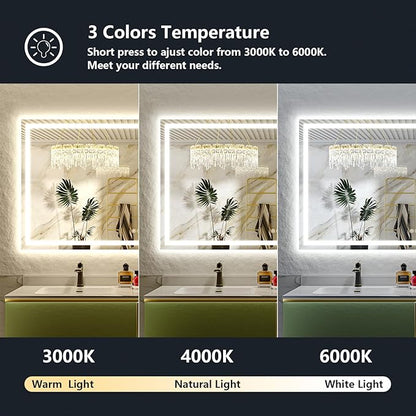 YEELAIT 68x40 Inch LED Bathroom Mirror with Lights Front and Backlit Lighted Vanity Mirror for Bathroom Wall with 3 Colors Dimmable Anti-Fog Memory Shatter-Proof IP54 Waterproof Horizontal/Vertical