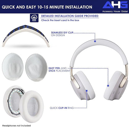 QC Ultra Replacement Ear pad and Headband Pad Kit Cushion Compatible with Bose QuietComfort Ultra Wireless Headphones. (AHG-QUIETCOMFORT-Ultra-Combo-White-Smoke)