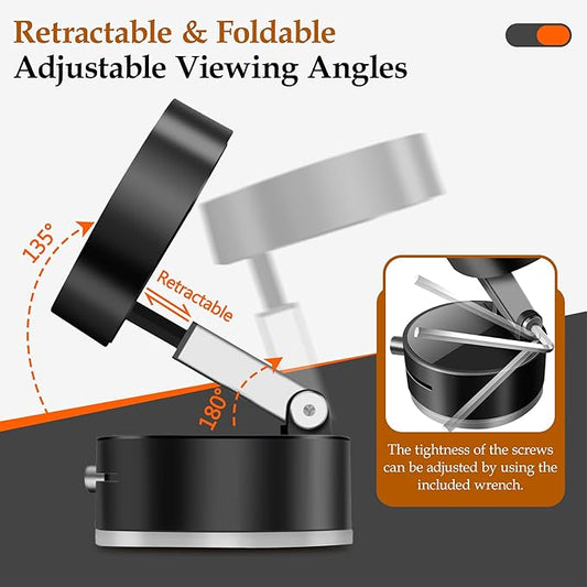 Foldable Vacuum Magnetic Suction Phone Holder,Retractable Magnetic Car Cellphone Holder,Hands-Free Portable Multifunctional Vacuum Suction Phone Mount for Car, Mirror, Gym, Kitchen (Black)