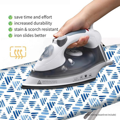 Bumkimue Ironing Board Cover and Pad, Standard Size 15x54 Inches, Blue Floral Pattern, Heavy Duty Padded, Elastic Edge, Scorch Resistant (Blue Print on White Background)