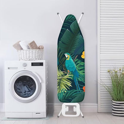 ZCFYGDX Ironing Board Cover Easy Install with Elastic Edge 3 Bottom Nylon Buckle Straps Breathable Ironing Decor Suitable for Wide Ironing Board House Decor Parrot Palm Leaf Print Size-XL