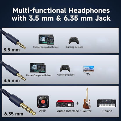 OneOdio Wired Over Ear Headphones Studio Monitor & Mixing DJ Stereo Headsets with 50mm Neodymium Drivers and 1/4 to 3.5mm Jack for AMP Computer Recording Podcast Keyboard Guitar Laptop - Dark Blue