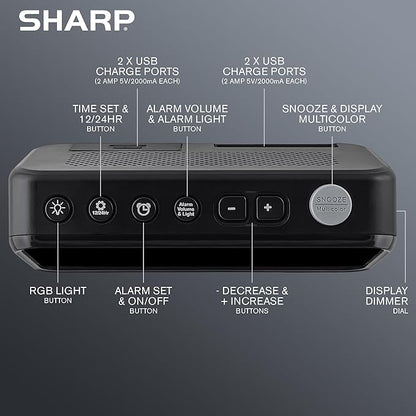 Sharp LED Digital Clock for Bedroom, Super Loud Alarm Clock for Heavy Sleepers for Bedside, Nightstand, Desk Clock with RGB Night Light/Display with Adjustable Color/Volume/Brightness/Snooze