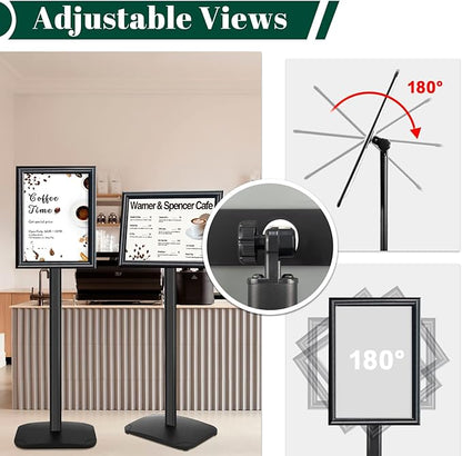 Heavy Duty Pedestal Sign Holder for Display, 8.5 x 11 inches Adjustable Floor Standing Sign Holder with Weighted Base , Vertical and Horizontal View Sign Stand for Indoor/Outdoor Advertising，Black