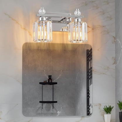 FDPBY Bathroom Vanity Lights 2-Light Chrome Modern Crystal Vanity Light Fixtures Over Mirror Crystal Bathroom Vanity Lighting Fixtures