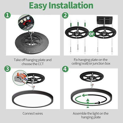 2PK 15.8 Inch Black LED Flush Mount Ceiling Light, 32W, 3480LM, 3000K/4000K/6000K CCT Selectable, Round Flat Panel Light Low Profile Ceiling Light Fitures for Hallway, Kitchen, Bedroom, Laundry Room