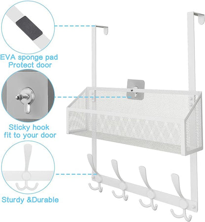 Kaiferty Over The Door Hooks Organizer, Coat Rack Over The Door Storage Hanger Towel Rack, Back of Door Storage Organizer for Bathroom,Bedroom,Kitchen,Office (White, 2-Tier)