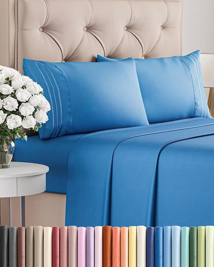 Full Size 4 Piece Sheet Set - Comfy Breathable & Cooling Bed Sheets Set - Hotel Luxury Bedding for Women, Men, Kids, Teens, Boys & Girls - Deep Pockets, Soft and Wrinkle Free - Oeko-Tex - Royal Blue