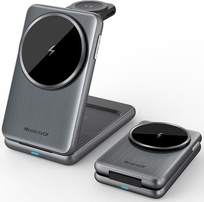 Magnetic Wireless Charger for Samsung, 3 in 1 Foldable MagSafe Charging Station for Galaxy S25 Ultra/S24/Z Fold7/Flip7/Buds, One-Click Ejection Charger Only for Samsung Galaxy Watch 8/Ultra/7