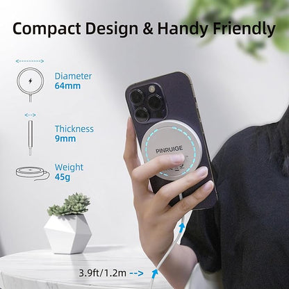 Magnetic Wireless Charger for iPhone 15W Wireless Charger Fast Mag Safe Wireless Charging Stand Pad Compatible for iPhone 16/16 Pro/Pro Max/15/14/13/12/Pro with Wall Charger for AC Adapter, White