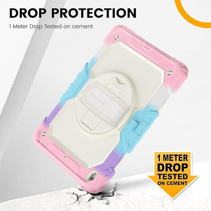 Timecity Case for iPad 9th/ 8th/ 7th Generation 10.2 inch - Heavy Duty Protective Cover with Screen Protector, Rotating Stand, Shoulder Strap & Pencil Holder | Kids-Friendly (Pink Camo)