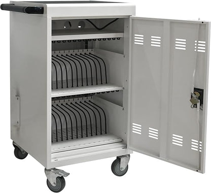 Aokleo Laptop Charging Cart,32 Devices Tablet Storage Carts for Pad Up to 16.3" Screen Size, Classroom Computer Mobile Charging Station for Pads,Chromebooks,Laptops,Security Storage (30+2 Bay-White)
