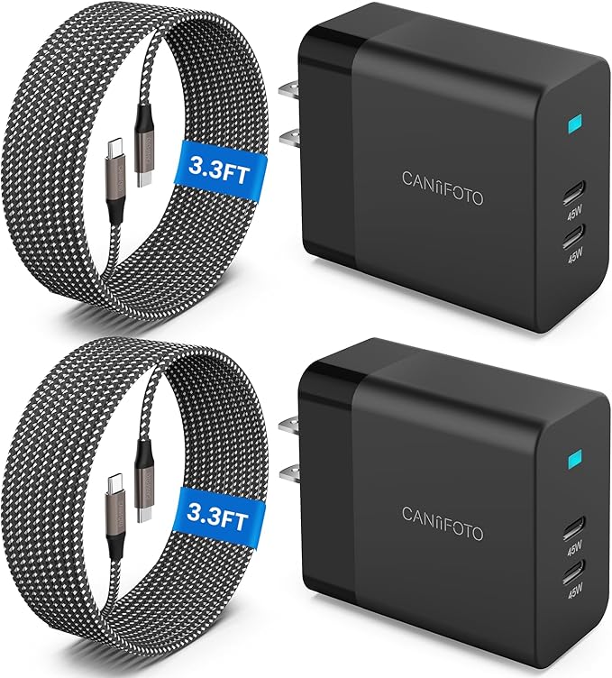 2Port 45W Super Fast Charger Type C, 2Pack 45W USB-C Charger Android Phone Charger Fast Charging for Samsung Galaxy S25 Ultra/S25+/S24/S24 Ultra/S23+/S22/S20/Note10+/Tab S9 with 2X 3.3ft Type C Cord