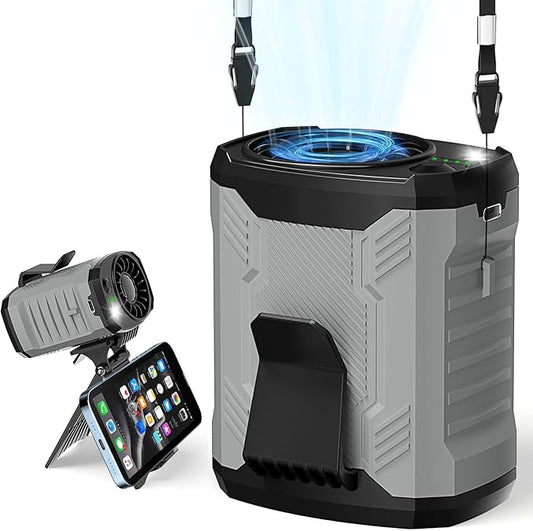 FlarePoint Portable 4-in-1 Waist/Neck/Desk Fan with Phone Stand & LED Light | 10000RPM Ultra-Fast Cooling, 4-Speed Rechargeable Battery | Lightweight for Indoor, Outdoor, Camping, Makeup(Grey)