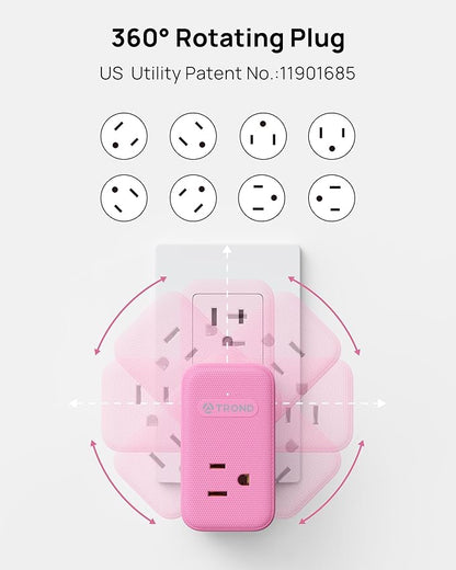 TROND Outlet Extender with USB C, 3 AC Outlet Splitter with 360 Rotation, Multiple Wall Plug with PD 20W Port, Cute Pink Plug Extension for Home Decoration, Travel Cruise Essentials