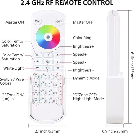 XXK RC05RF RF Remoter, 8-Zone 2.4G Handheld Remote Control Work with RGBCCT RGBW CCT RGB LED Controller (WB5/LM052/LM053), 500ft Wireless Control / 4 Channel Group Control for Home LED Strip Lights
