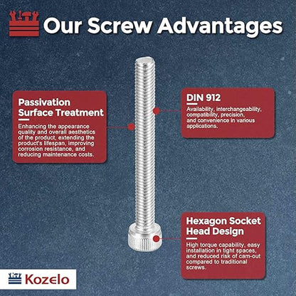 Kozelo 25pcs Socket Head Cap Screws - [M5-0.8 x 50mm] 304 Stainless Steel Allen Socket Drive for Electrical Motor 3D Printing Fan Engine Replacement Use, Silver