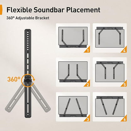 Perlegear Soundbar Mount with Adjustable Height, Sound bar Mount up to 15 lbs, Soundbar Mount Under TV or Above TV, Soundbar tv Mount Bracket with Detachable Long Extension Plates PGSM04B