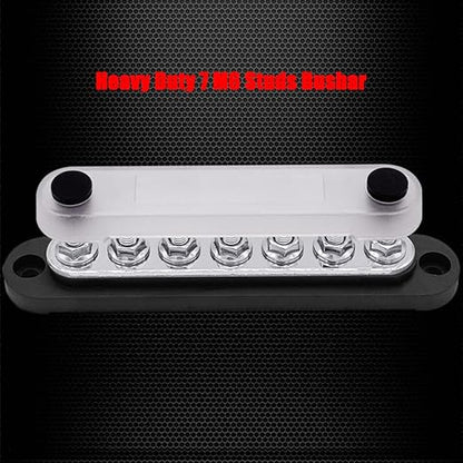 7 x M6 (1/4") Studs Power Distribution Block Bus Bar 12V, Ampper 5.9" HD 150A Marine BusBar Battery Distribution Block W/Cover for Car Boat Solar (Black)