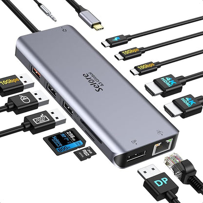 USB C Docking Station Dual Monitor,USB C to HDMI Adapter,Type C Hub Multiport Adapter with Displayport,100WPD USB3.0,SD/TF,Ethernet,3.5mm Audio,Laptop Docking Station for Dell/Hp/XPS/Surface.etc